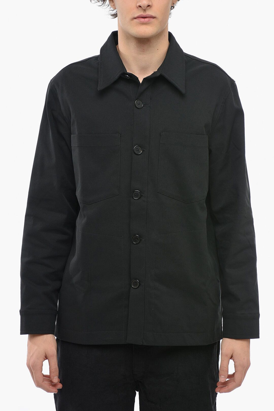 image of Department 5 Og1Mm0424 Double-Breast Pockets Twill Folli Overshirt Black, Men's (Size Medium)