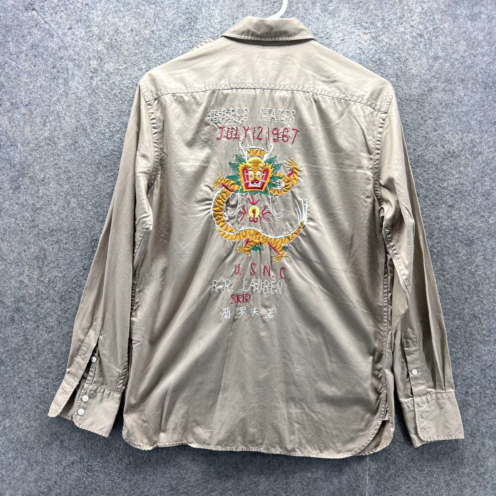 Polo Ralph Lauren Ralph Lauren Sport Shirt Womens 8 Beige Embroidered Dragon 1967 Military USNC Shirt Size M / US 6-8 / IT 42-44 - 2 Thumbnail