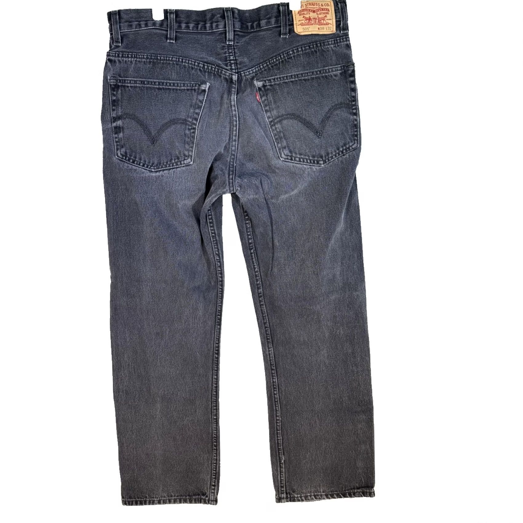 Levi's VINTAGE Levi's 505 Jeans Mens 38x32 Black Regular Straight 100% Cotton Denim Jeans Mens Regular Black 5-Pocket USA Retro Logo Levis 505 Vintage Size US 38 / EU 54 - 2 Thumbnail