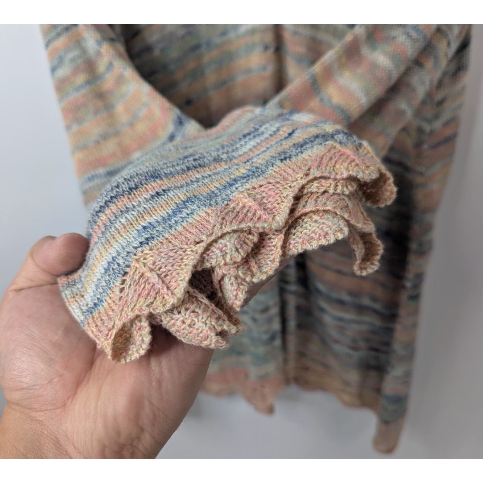 Vintage VINTAGE Democracy V-Neck Cardigan Sweater Heathered Stripe Print Ruffle Shoulders Sz XL Size XL / US 12-14 / IT 48-50 - 4 Thumbnail