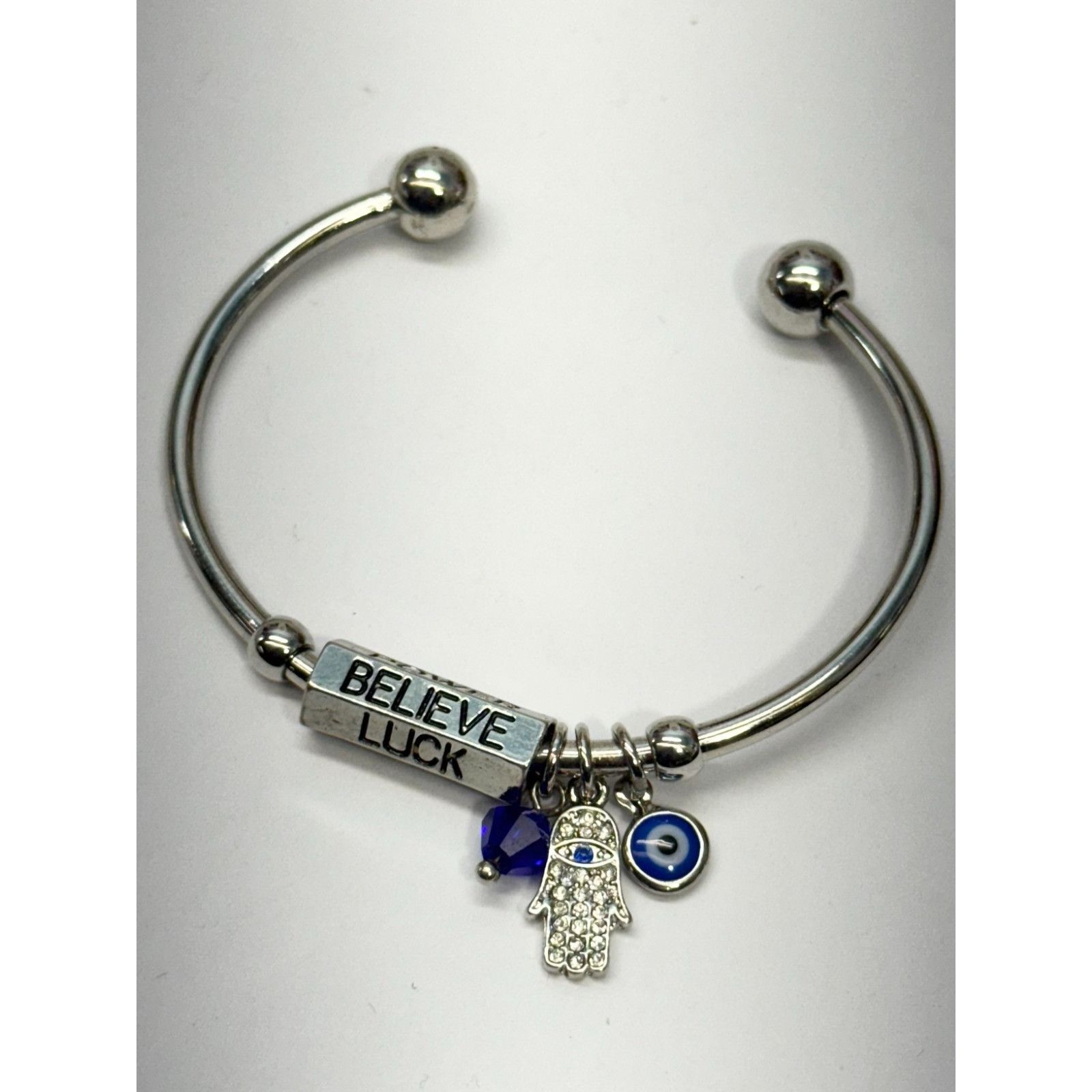 Other Hamsa evil eye power luck believe charm silver cuff bracelet Size ONE SIZE - 4 Thumbnail