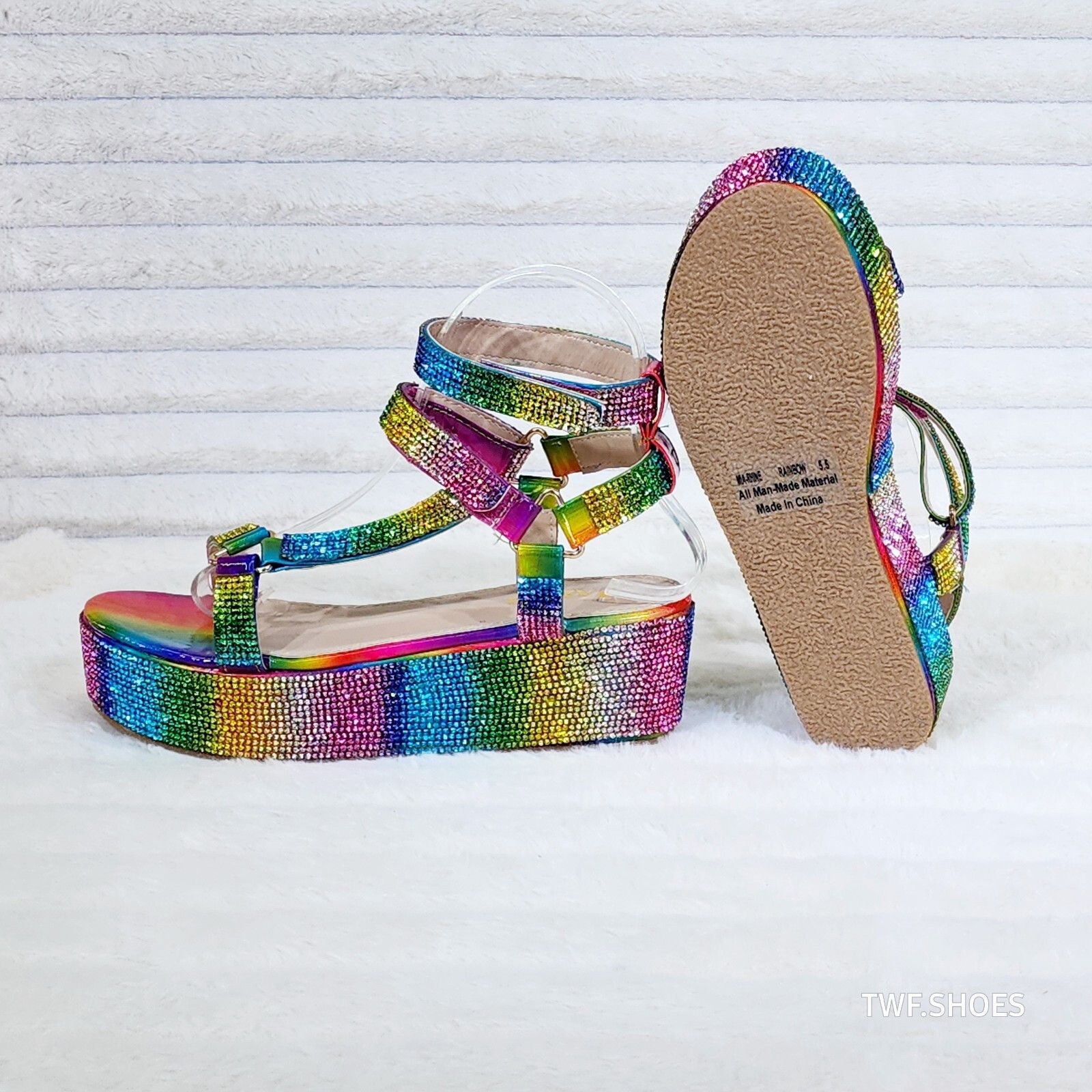 Other Pazzle 2" Platform Harness Strap Sparkling Rainbow Rhineston Size US 7.5 / IT 37.5 - 2 Thumbnail