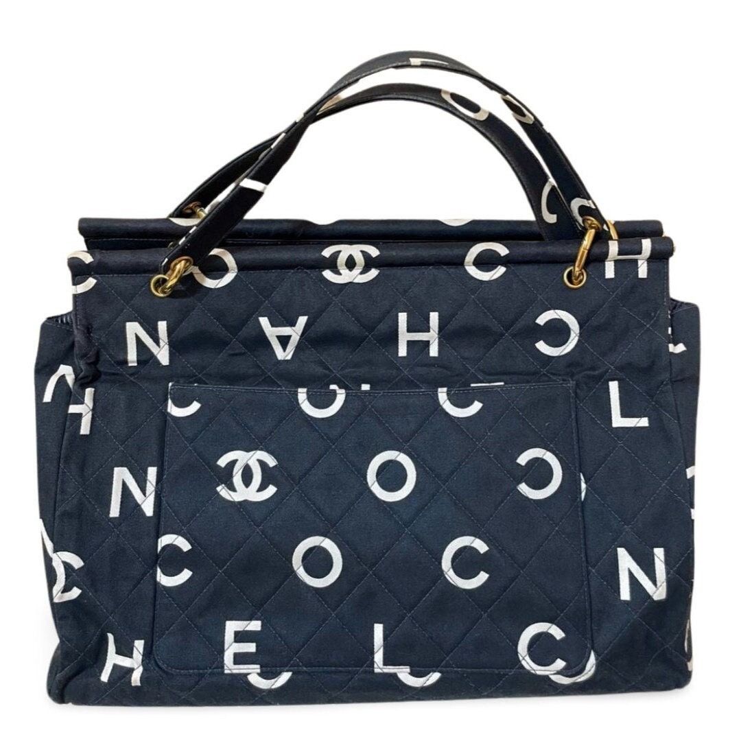 Chanel Vintage CHANEL black fabric canvas large tote bag with logo Size ONE SIZE - 1 Thumbnail