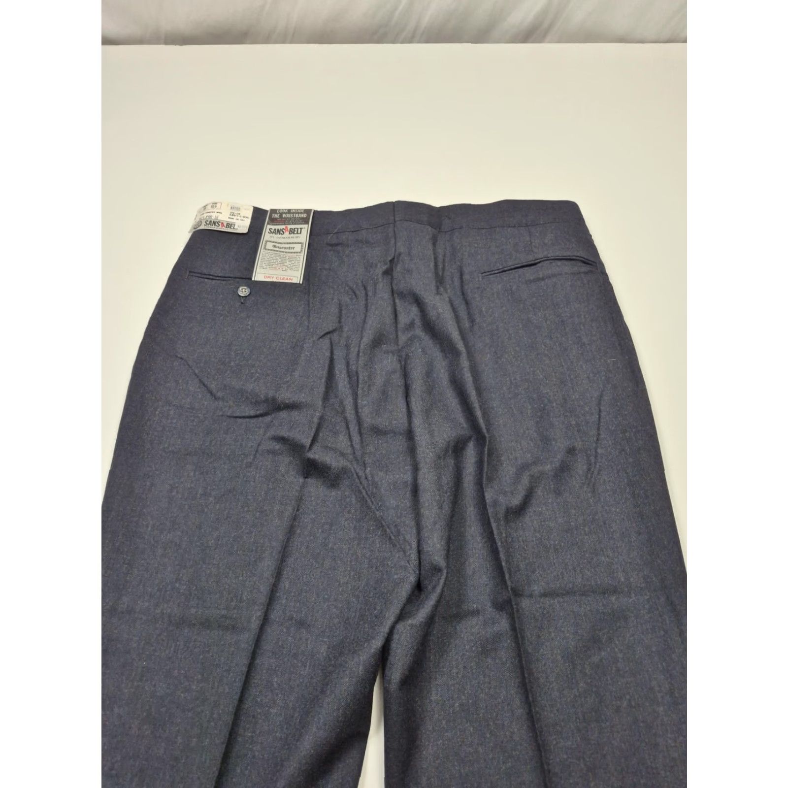Vintage VTG Sansabelt Mens Blue Wool Dress Pants 38x36 Flat Front Unhemmed NWT USA Dress Pants Mens 38 RegularBlue VTG Size US 38 / EU 54 - 7 Thumbnail
