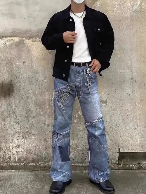 VIBE Digitally printed distressed washed denim trousers Size US 30 / EU 46 - 4 Thumbnail