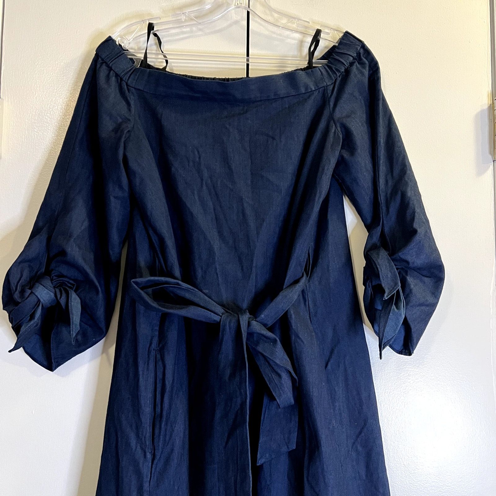 Tibi Tibi Midi Off Shoulder Dress with Belt Blue size 4 Size S / US 4 / IT 40 - 5 Thumbnail