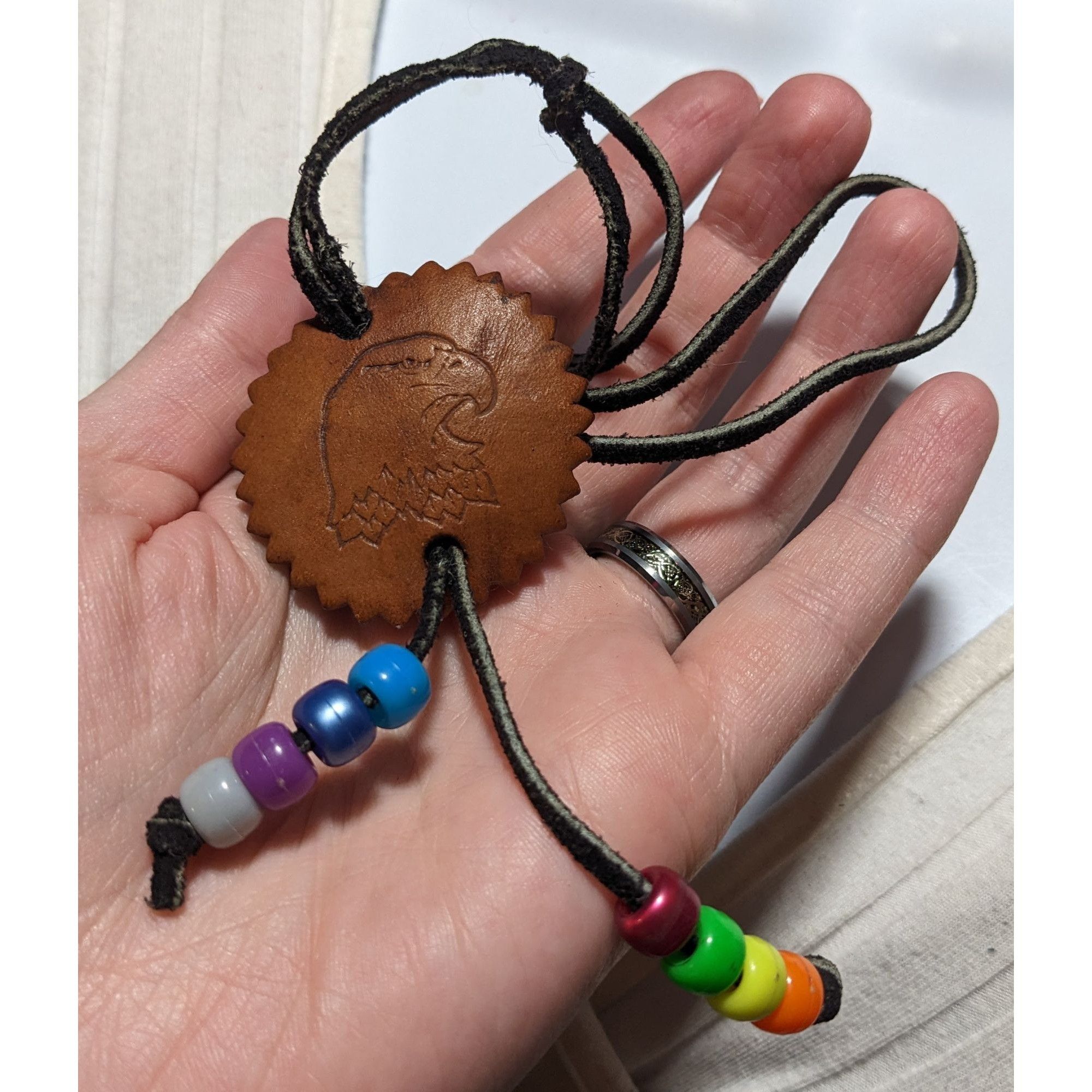 Other Handmade Leather Eagle Medallion Necklace Size ONE SIZE - 7 Thumbnail