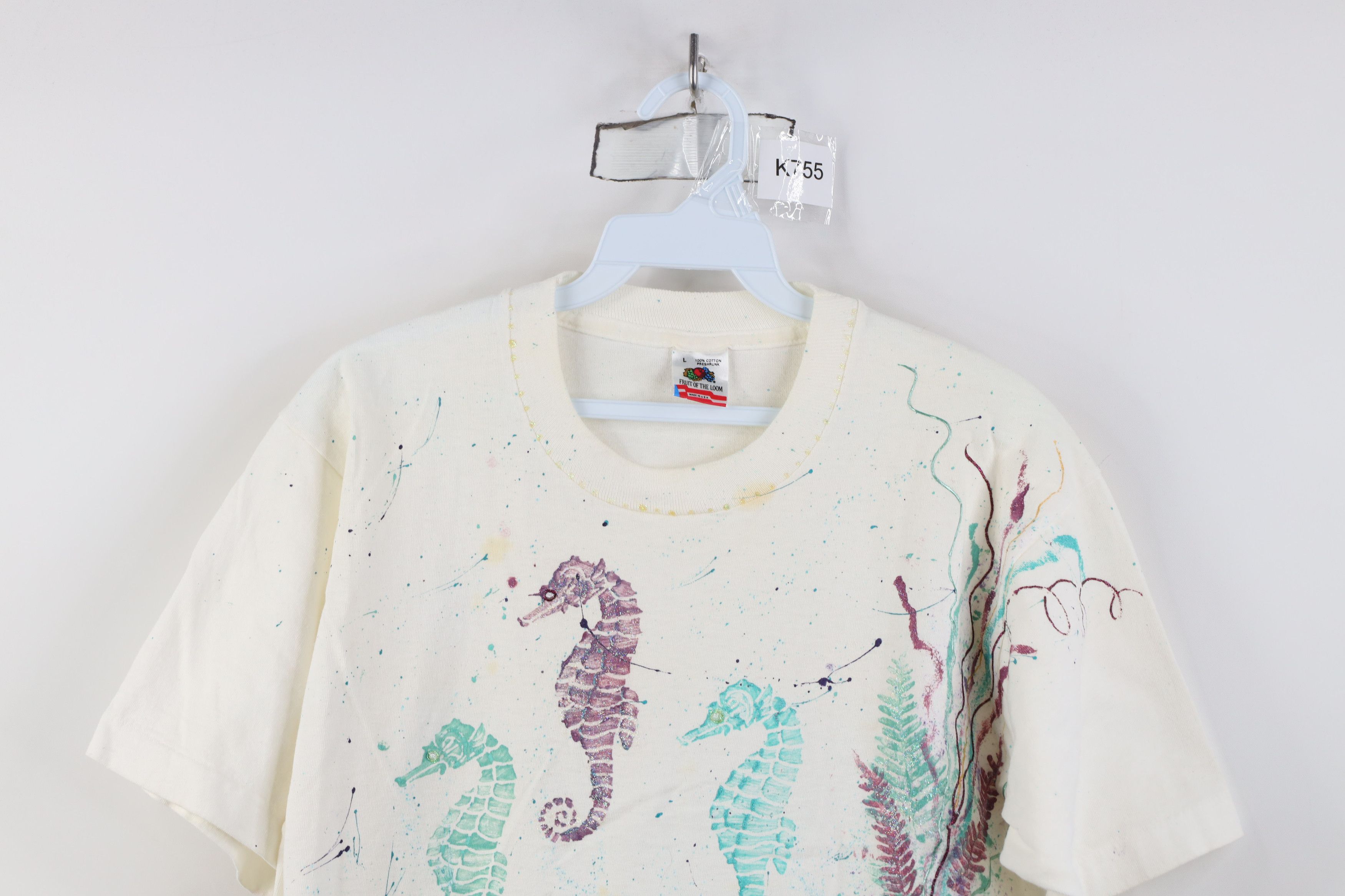 Vintage Vintage 90s Streetwear Glitter Glue Seahorse T-Shirt USA Size L / US 10 / IT 46 - 2 Thumbnail