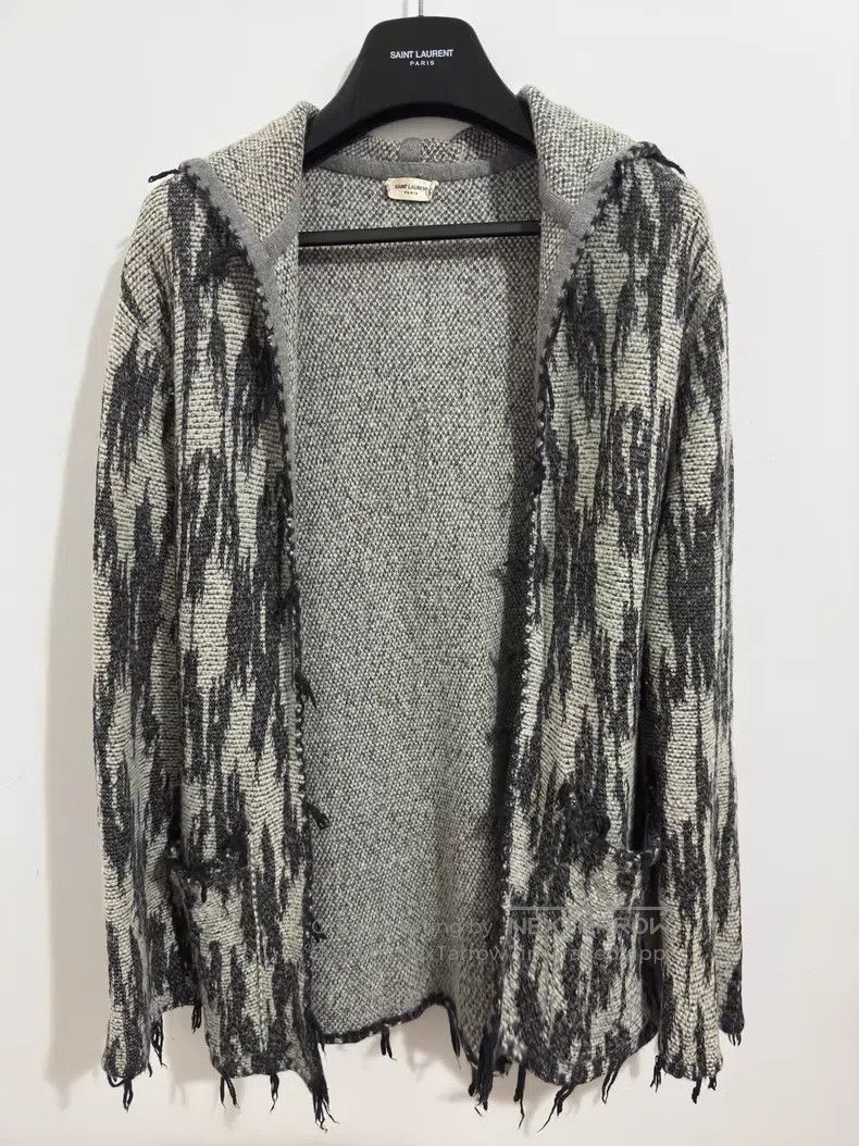 Saint Laurent Paris Saint Laurent Paris Grey and White Fringe Lightning Hooded Size US M / EU 48-50 / 2 - 1 Thumbnail