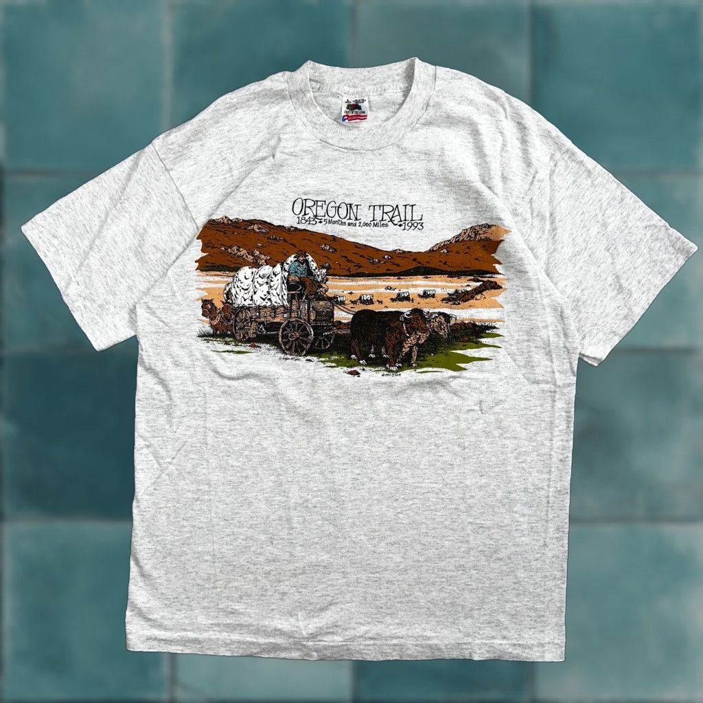 Fruit Of The Loom VINTAGE Oregon Trail 90s T Shirt Gray L Fruit of the Loom Mens Short Sleeve Crew Neck USA Sunset Rare Size US L / EU 52-54 / 3 - 1 Thumbnail