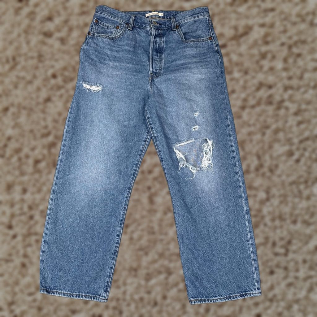 Levi's Levi's Jeans Womens 31x27 High Rise Ribcage Straight Ankle Distressed Medium Blue Pocket Five-Pocket Womens Jeans 90s Retro Size 24" / US 00 / IT 34 - 1 Thumbnail