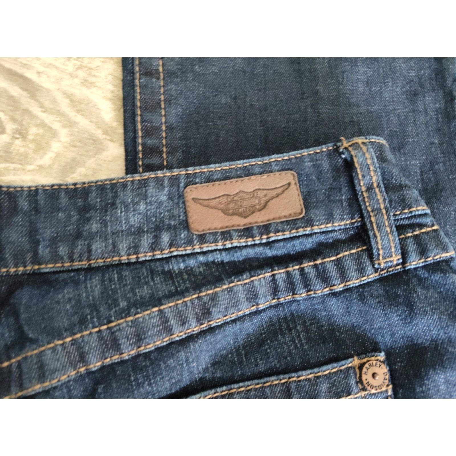 Harley Davidson VINTAGE Harley-Davidson Women’s Jeans Size 14 Boot Cut Denim Biker Pants Leather Details Size 36" / US 14 / IT 50 - 4 Thumbnail
