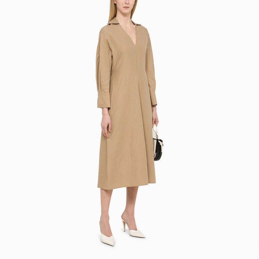 Vince o1d2blof1124 Cotton Chemisier Maxi Dress in Beige Size S / US 4 / IT 40 - 2 Thumbnail