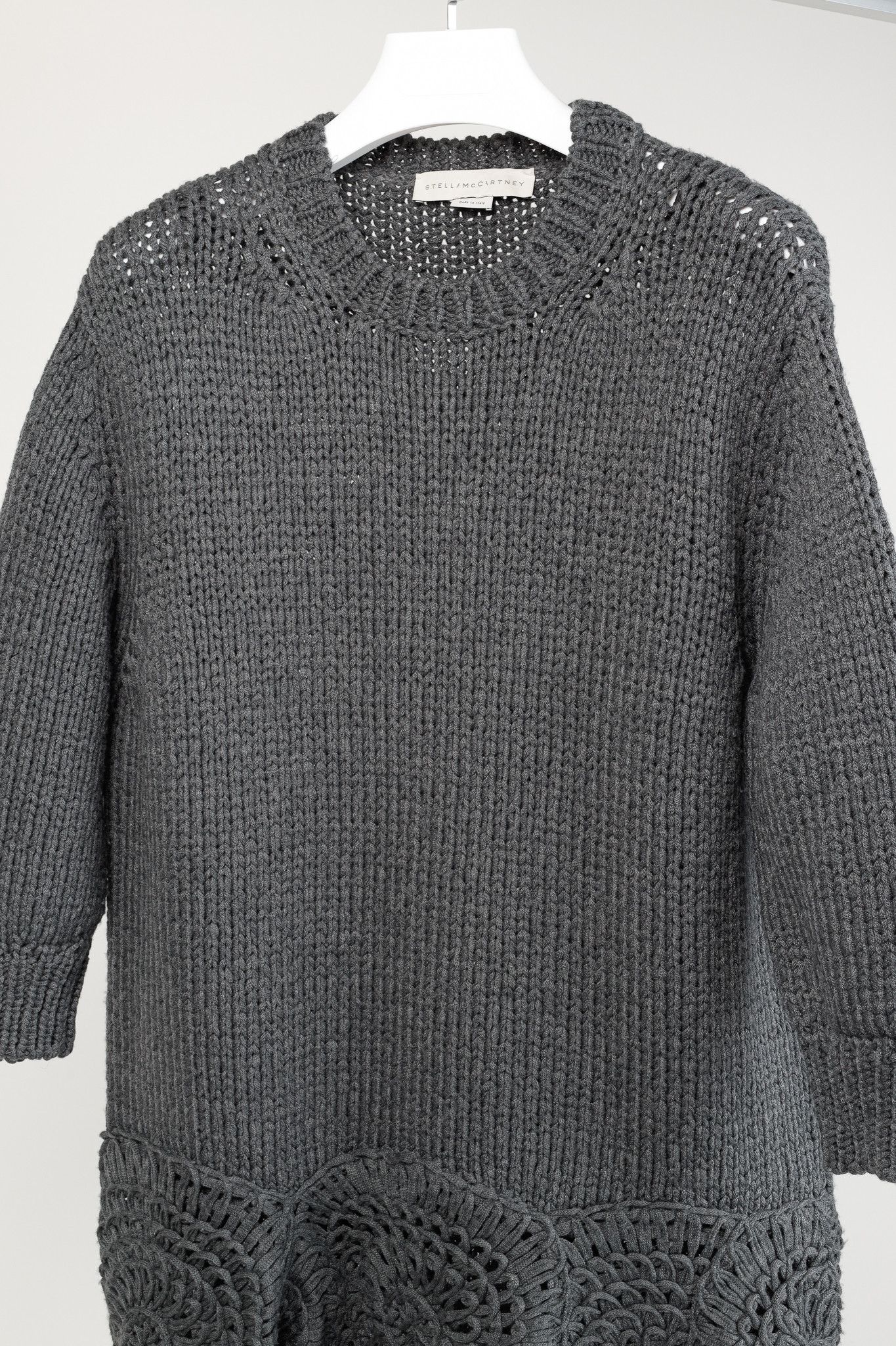 Stella McCartney Stella McCartney Grey Oversized Crochet Trim Knit Sweater Size S / US 4 / IT 40 - 2 Thumbnail