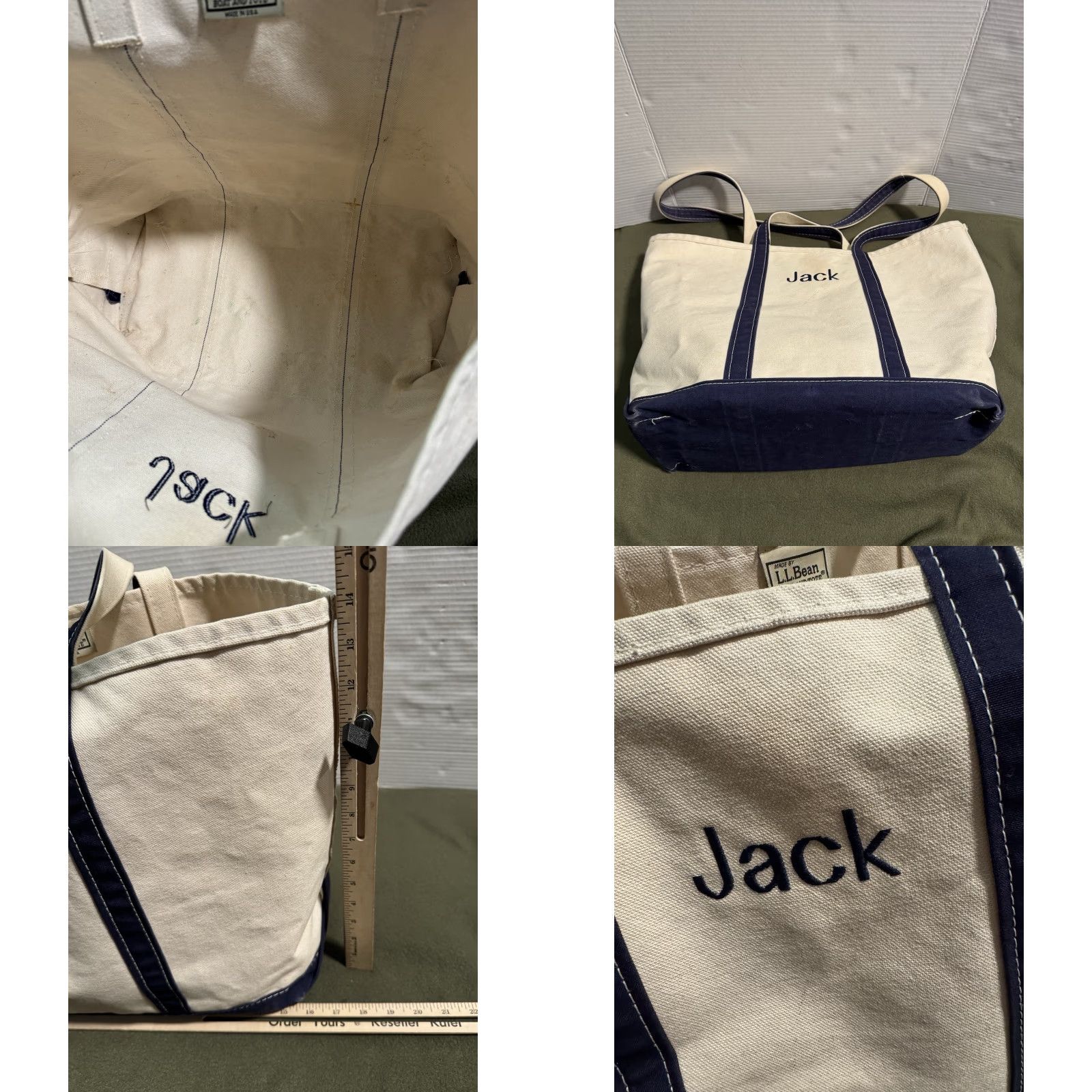 Vintage VINTAGE L.L. BEAN Boat and Tote Large Navy Blue Made in USA Monogram Jack Tote Mens Unisex Adults 90s Canvas Navy Blue Size ONE SIZE - 9 Thumbnail