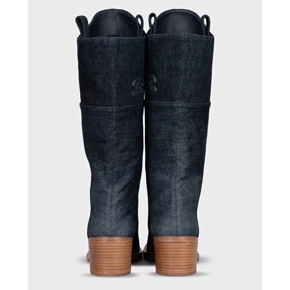 Chanel Chanel Denim Logo Boots - Chic Blue Ankle Booties Size 37.5 Size US 7.5 / IT 37.5 - 4 Thumbnail