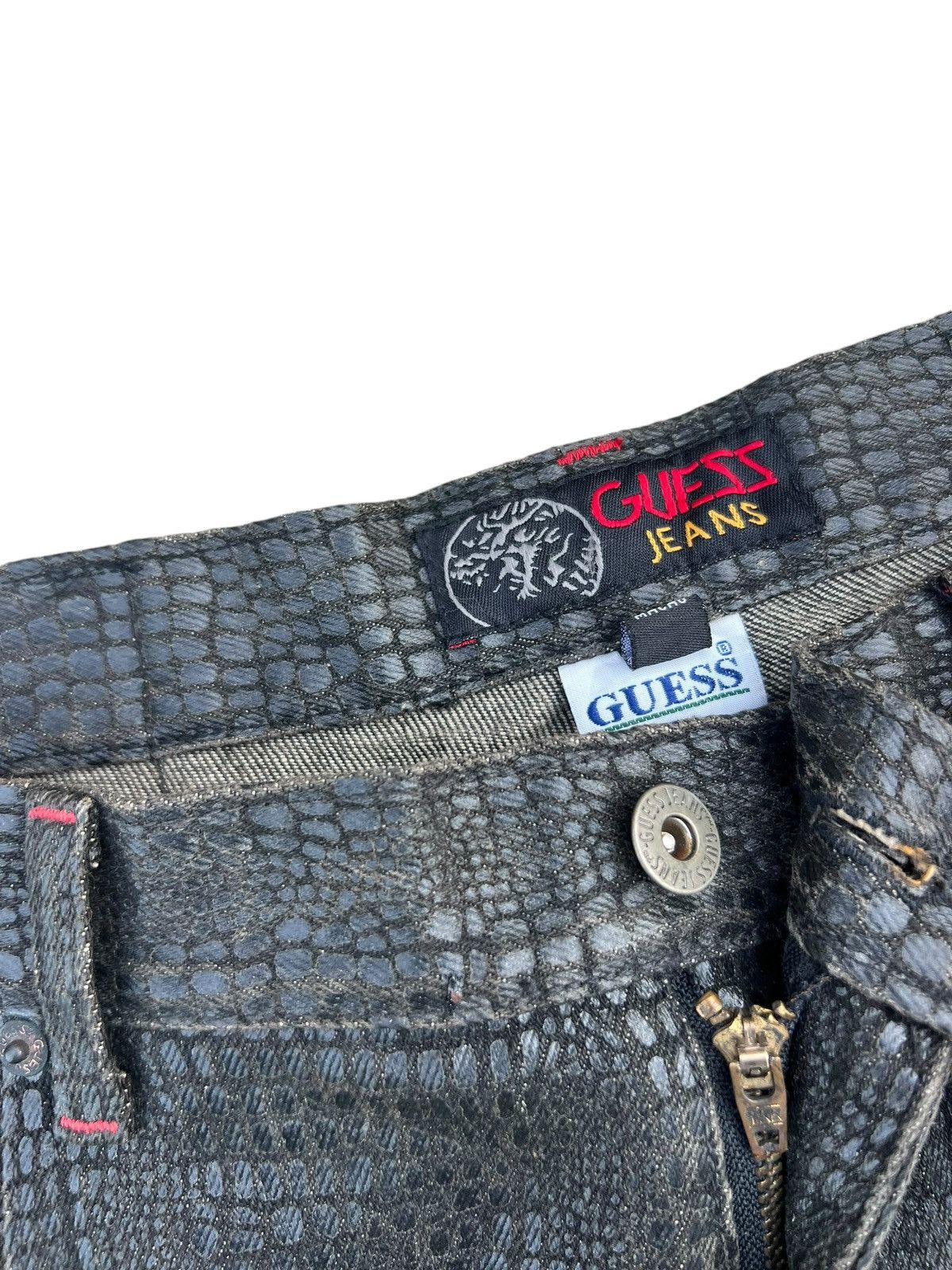 Guess Vintage 90s Guess Croc Skin Print Waxed Denim Jeans Size US 34 / EU 50 - 5 Thumbnail