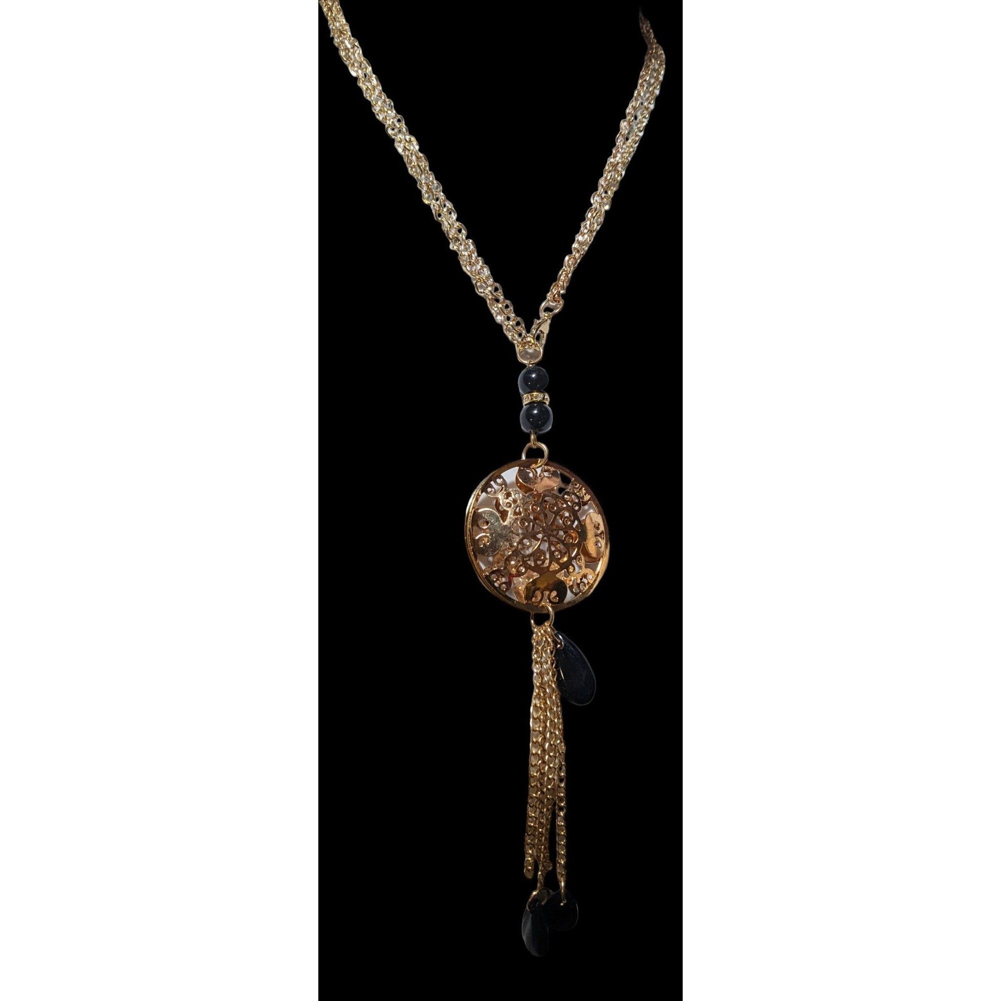 Other Gold Floral Crystal Filled Pendant Tassel Necklace Size ONE SIZE - 3 Thumbnail