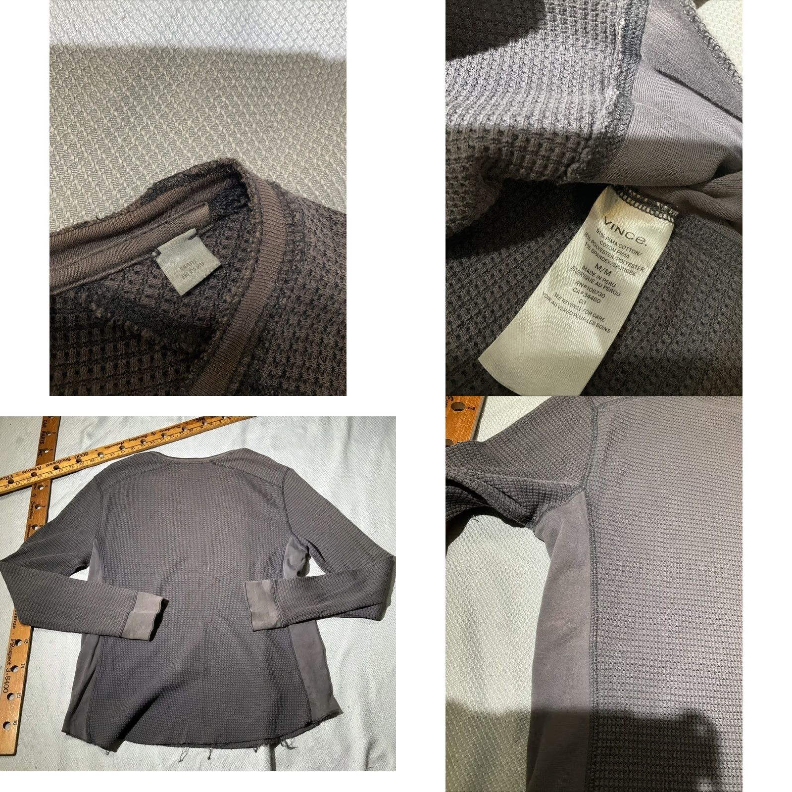 Vince Vince Shirt Mens M Gray Grunge Sun Fade Waffle Thermal Minimalist Luxury Size US M / EU 48-50 / 2 - 9 Thumbnail