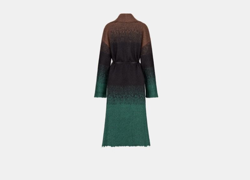 Dior o1w1db10425 354M03A Belted Coat in Green & Chocolate Brown Size L / US 10 / IT 46 - 2 Thumbnail