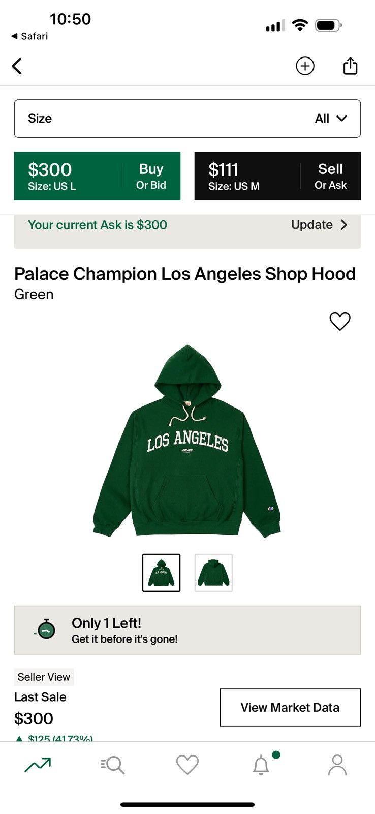 image of Palace XL Los Angeles Hoodie in Green, Men's