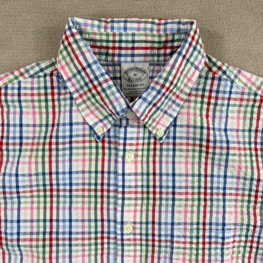 Brooks Brothers Brooks Brothers Regent Fit Shirt Tattersall Plaid Seersucker Casual Men M Multicolor Short Sleeve Button-Up Size US M / EU 48-50 / 2 - 3 Thumbnail