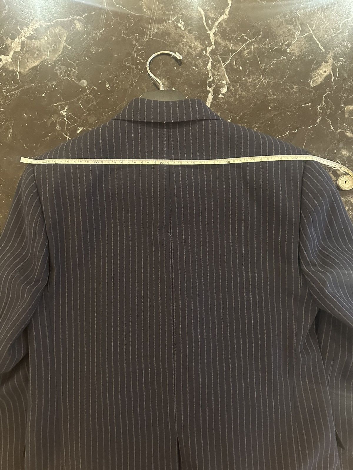 Celine × Hedi Slimane 22SS Double Breasted Navy Chalk Stripe Suit Wool Rectangle Size 44R - 23 Thumbnail