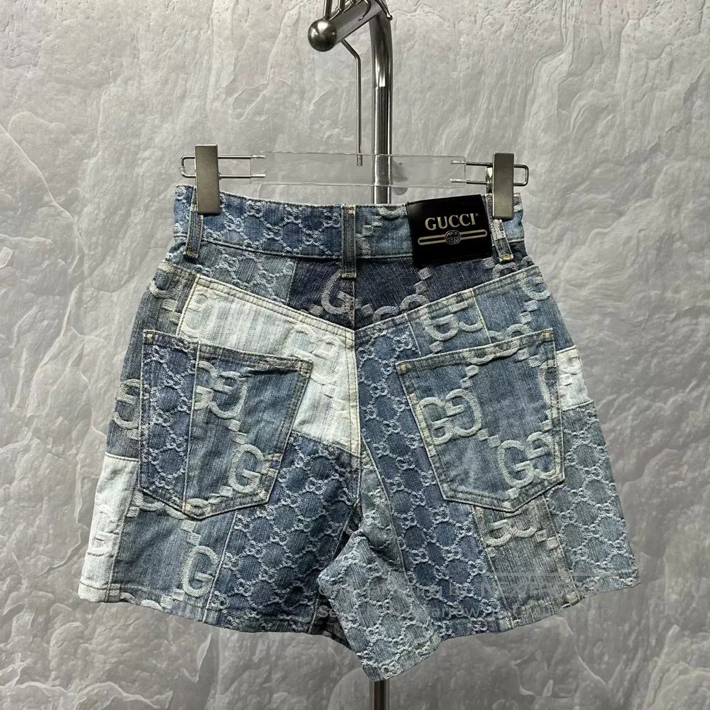 Gucci Gucci Patchwork Double G Leather Patch Denim Shorts. Size 23" - 5 Thumbnail