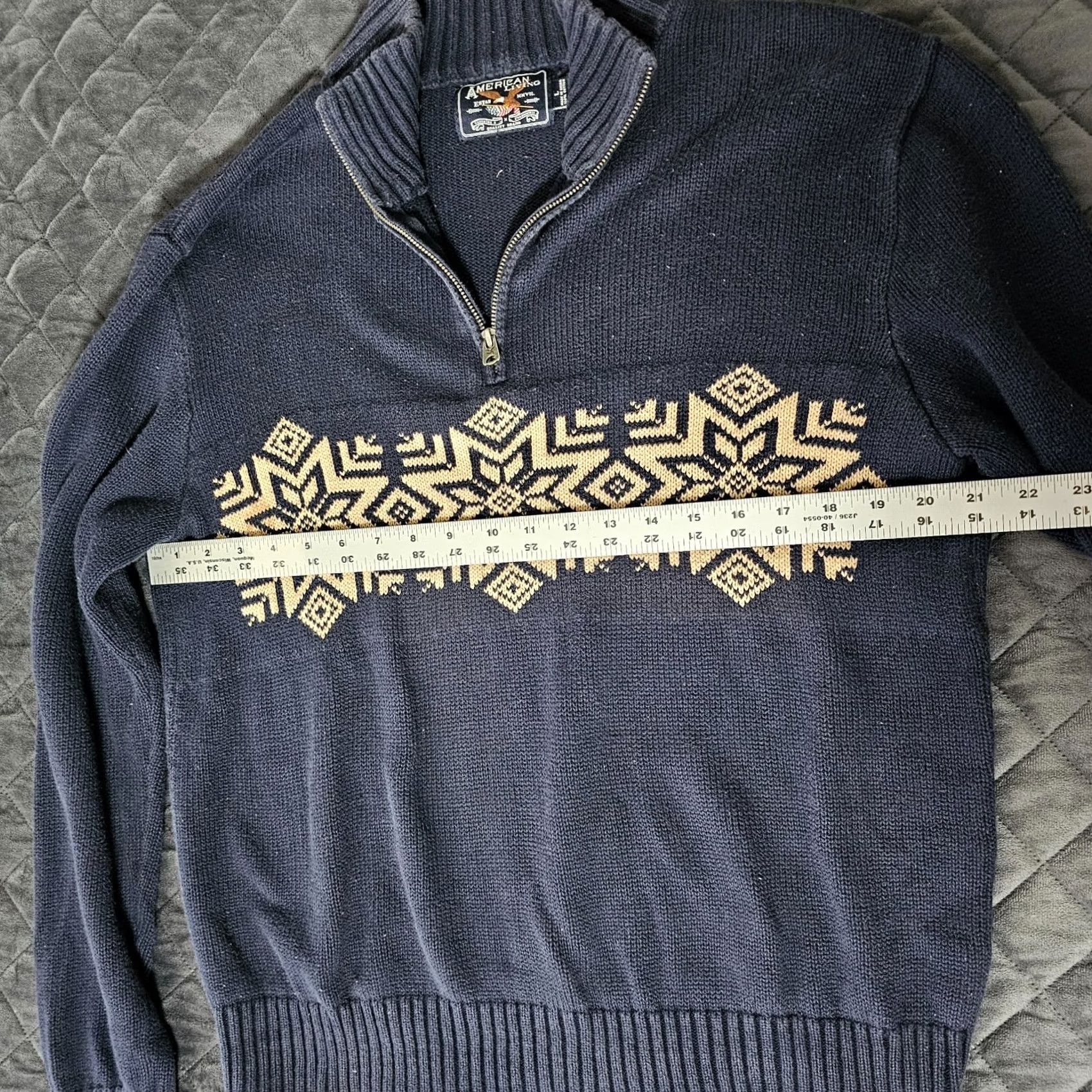 Vintage American Living Sweater Men L Mock Neck 1/4 Zip 100% Cotton Blue Knit Pattern Fair Isle Vintage No Size US L / EU 52-54 / 3 - 4 Thumbnail