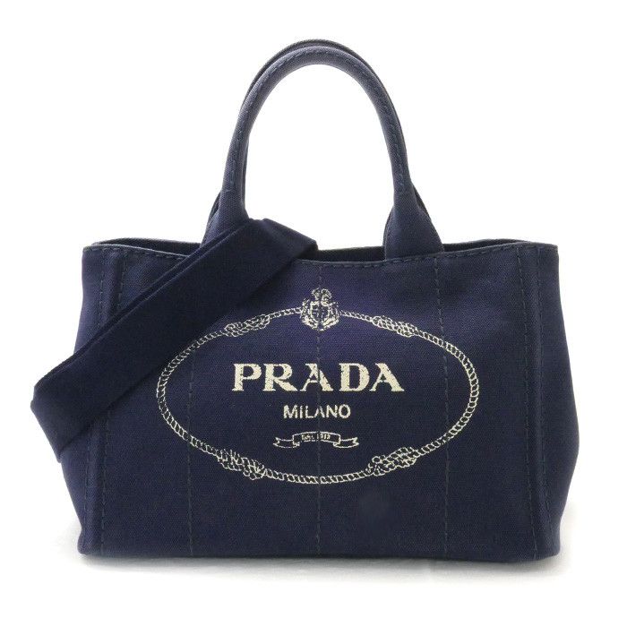 Prada Mini Canapa 2way Shoulder Bag Canvas Navy