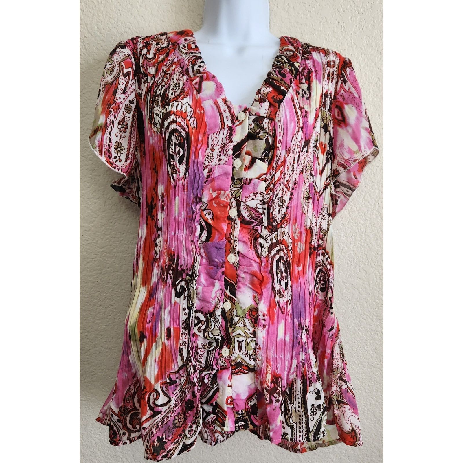 Other Cato Pink Purple Accordion Pleated Button Up Top 18W 20W Size XXL / US 16-18 / IT 52-54 - 1 Thumbnail