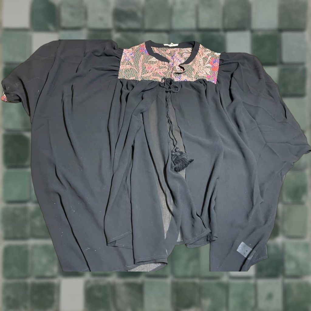 Vintage Easel Blouse Shirt Womens Small S Black Tie Front Short Sleeve Casual Coverup Sheer Lis Fall Spring Summer Winter Size S / US 4 / IT 40 - 1 Thumbnail
