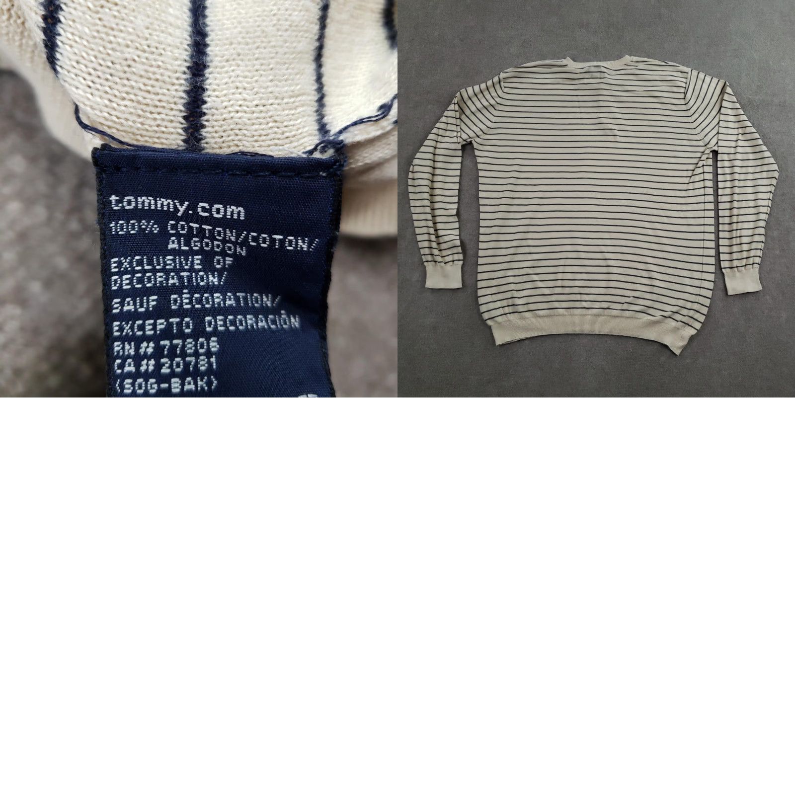 Tommy Hilfiger Hilfiger Sweater Mens 2XL Beige Navy Stripe Cotton Henley Crewneck Pullover Size US XXL / EU 58 / 5 - 8 Thumbnail
