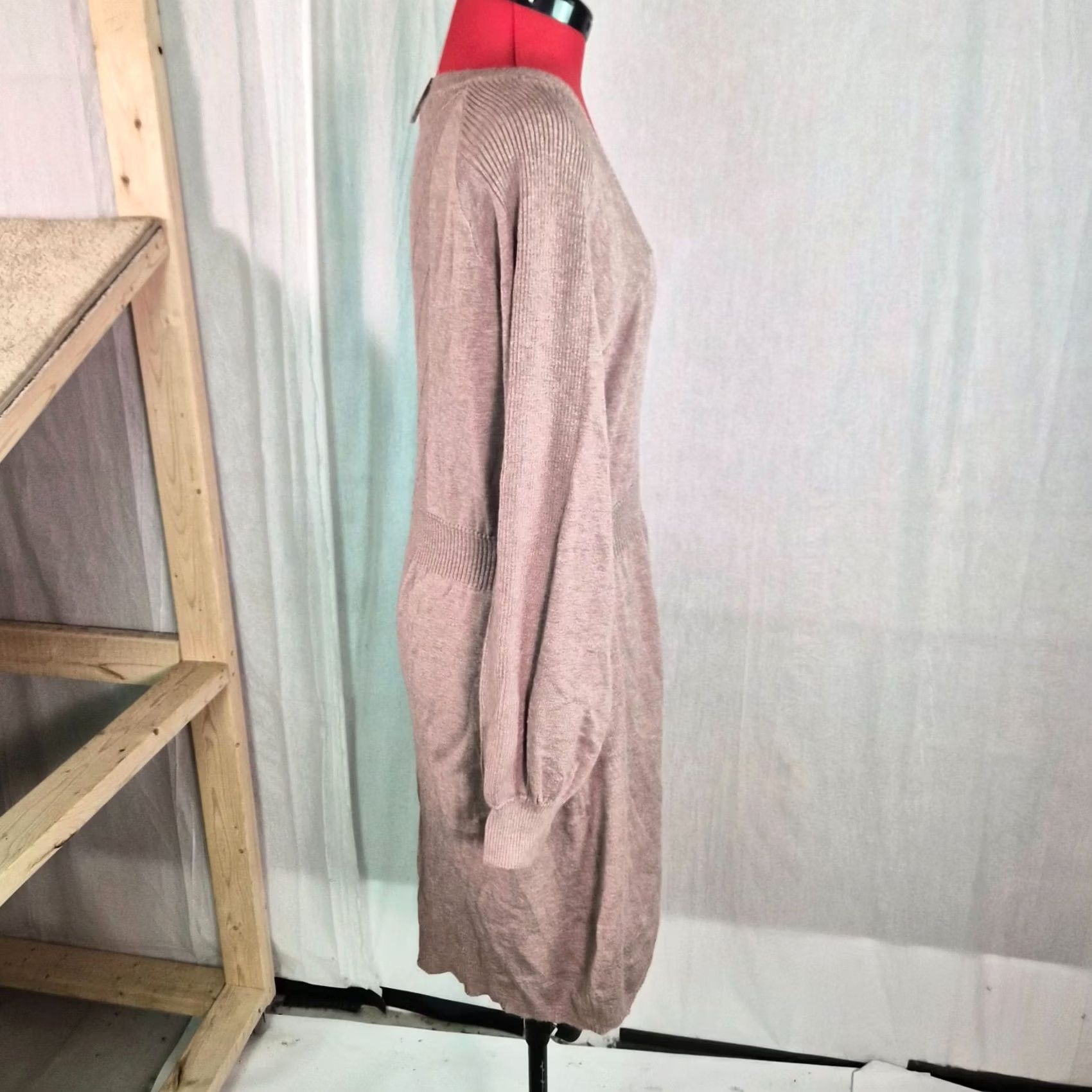 Vintage Maurices Dress Womens L Brown Size Tan Long Sleeve Knit Knee Length NWT G222 Size L / US 10 / IT 46 - 6 Thumbnail