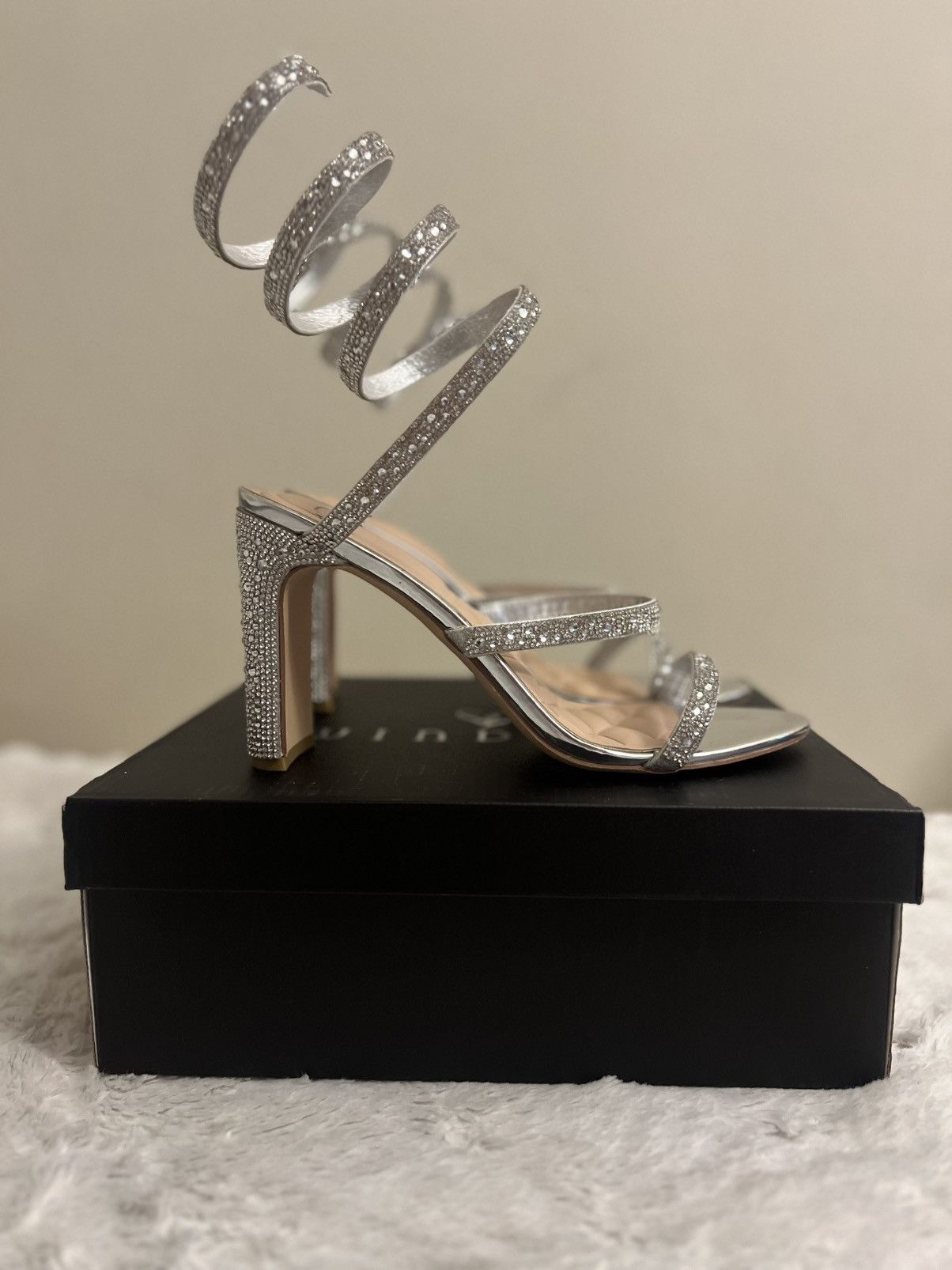 Other Feelin’ Glam Rhinestone Spiral Strap Block Heels Size US 7.5 / IT 37.5 - 4 Thumbnail