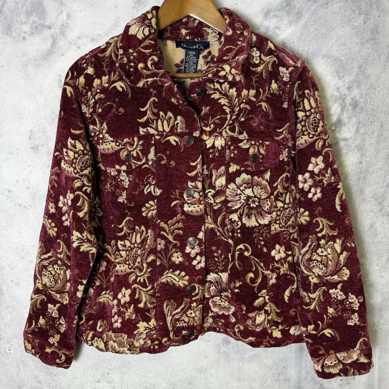 Denim & Co. Denim & Co Floral Brocade Womens Jacket Size Large 20x23 Red Size L / US 10 / IT 46 - 3 Thumbnail
