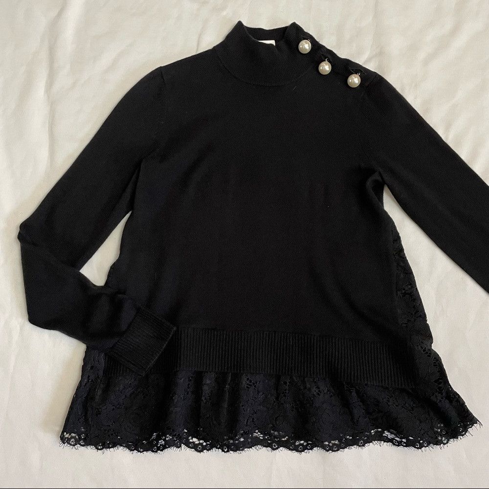 Kate Spade New Broome Street Kate Spade Pearl Turtleneck Lace Sweater Size XXS / US 00 / IT 34 - 6 Thumbnail