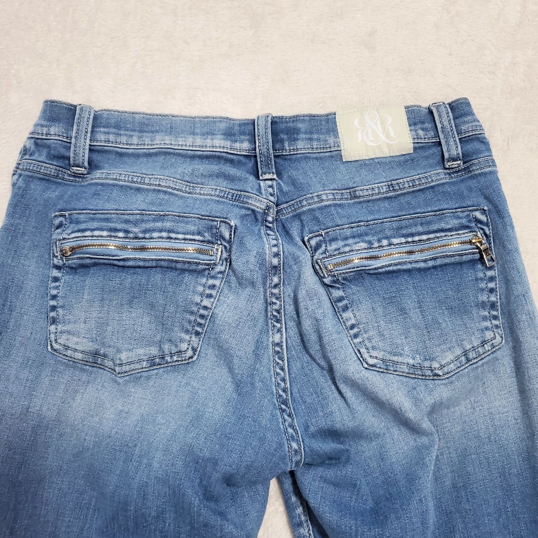 Vintage VINTAGE Rock & Republic Jeans Womens 10 Blue Hamburg Low Rise Cropped 5-Pocket Distressed Zip Pocket FLAW Womens Size 32" / US 10 / IT 46 - 6 Thumbnail
