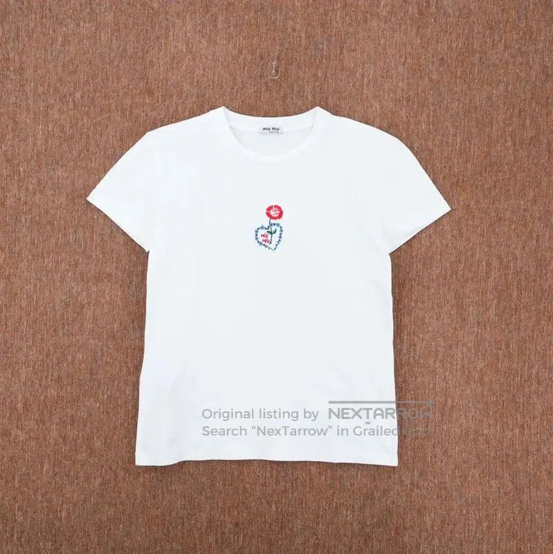 Miu Miu Miu Miu White Embroidered Women's T-Shirt . Size XS / US 0-2 / IT 36-38 - 1 Thumbnail
