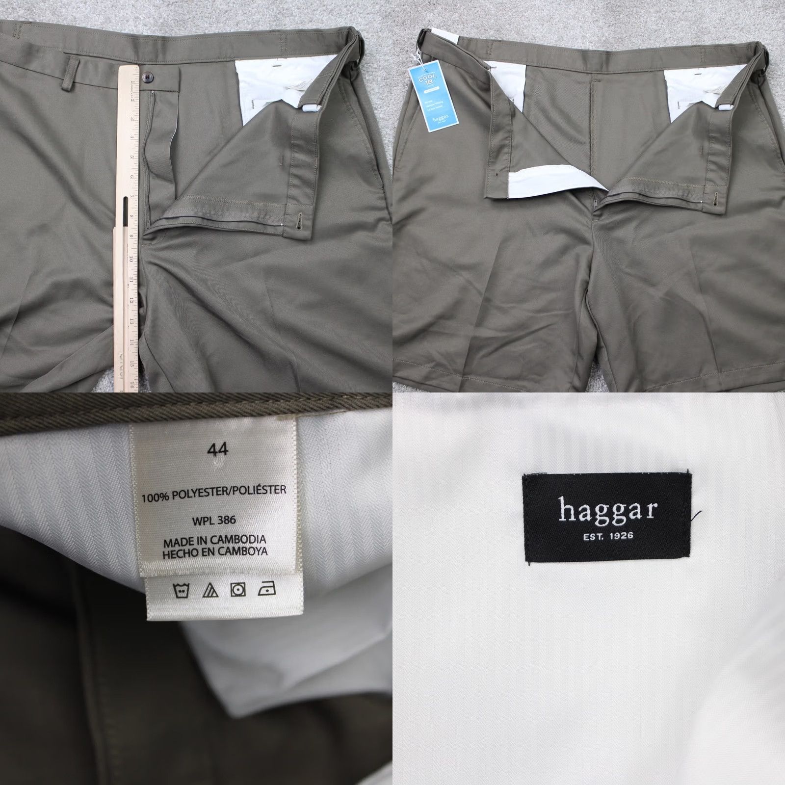 Haggar Haggar Mens 44 Brown Flat Front Non Iron Quick Dry 9.5 Inseam Chino Shorts NWT Regular Rise 10-12 In Cotton Polyester Pockets Button Zipper Size US 44 / EU 60 - 8 Thumbnail