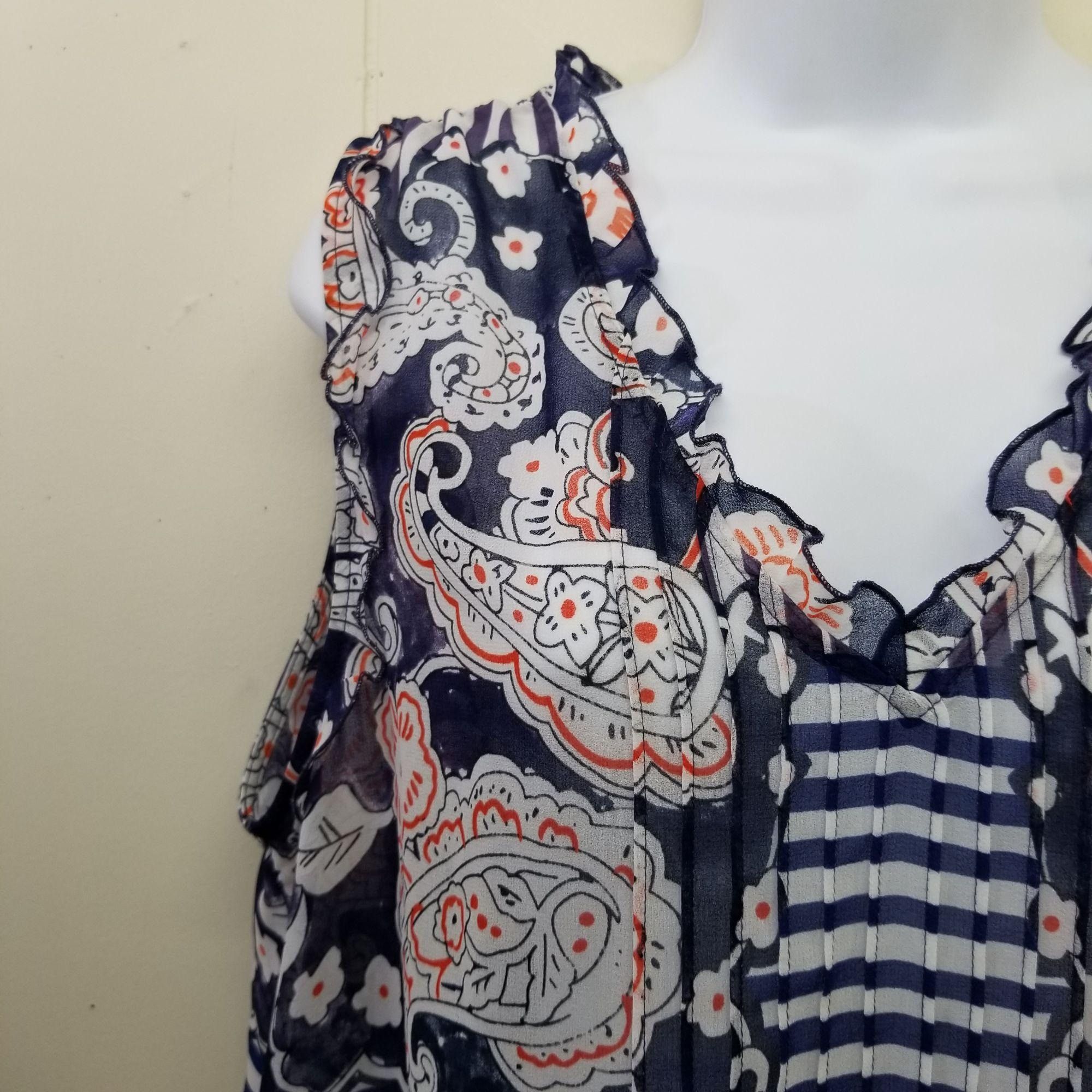 Other Cabi S Blue Paisley Stripe Top Sleeveless Sheer Peplum 5349 Size S / US 4 / IT 40 - 5 Thumbnail