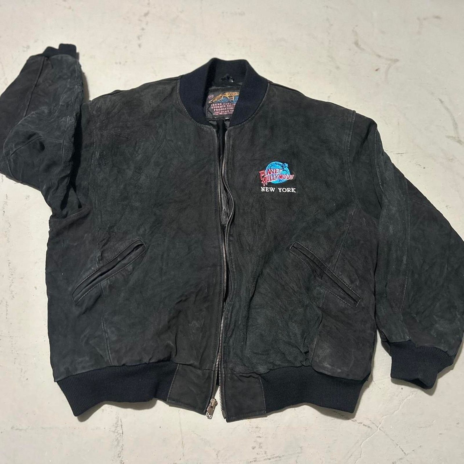 Planet Hollywood **Vintage Planet Hollywood Black Suede Leather Bomber Jacket Size US XL / EU 56 / 4 - 2 Thumbnail