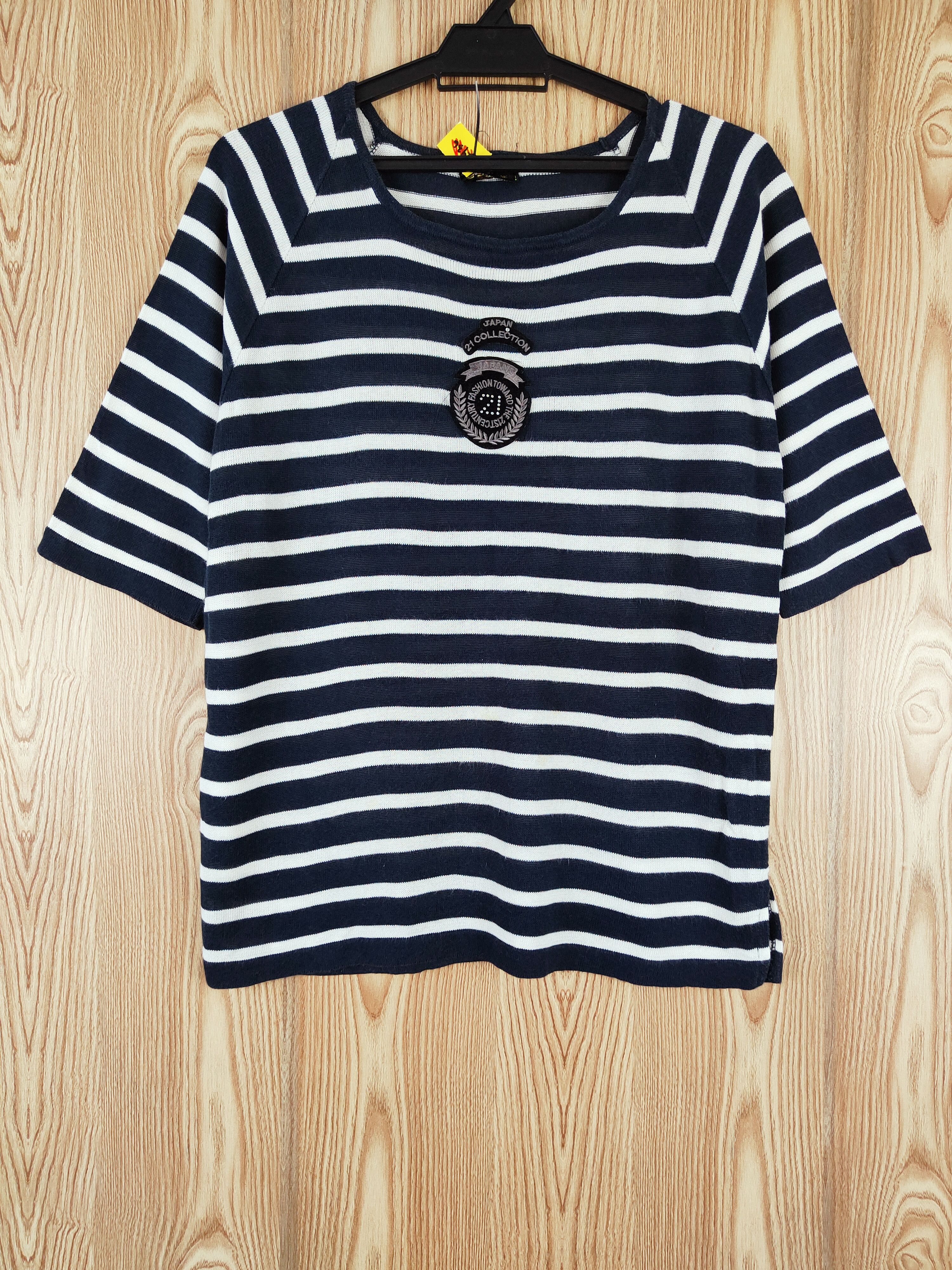 Twenty One Navy Stripe Knitwear Short Sleeve T-shirts #W141