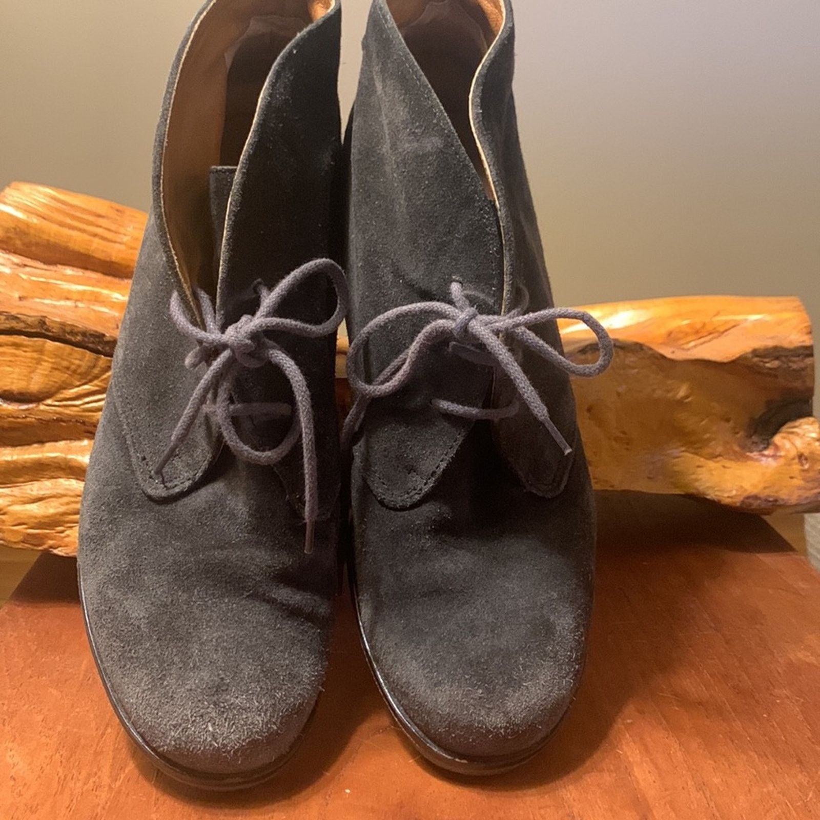 Vintage Gabor wedge suede gray laceup booties Size US 8 / IT 38 - 3 Thumbnail