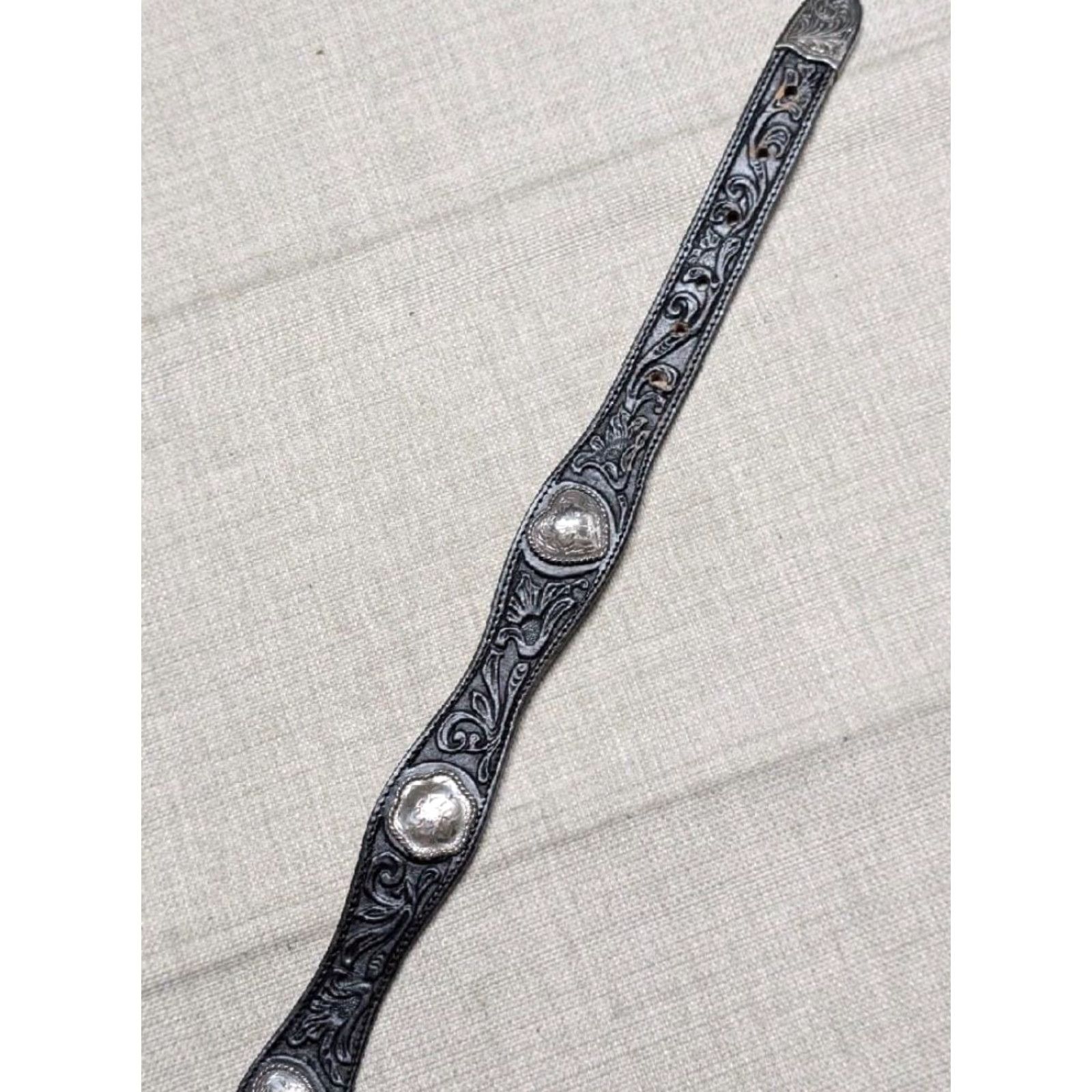 Tony Lama VINTAGE Tony Lama Western Belt Unisex Adults 30 Leather Tooled Concho Hearts Southwestern Black Belt 1-3/8" USA Made Size 30 - 6 Thumbnail