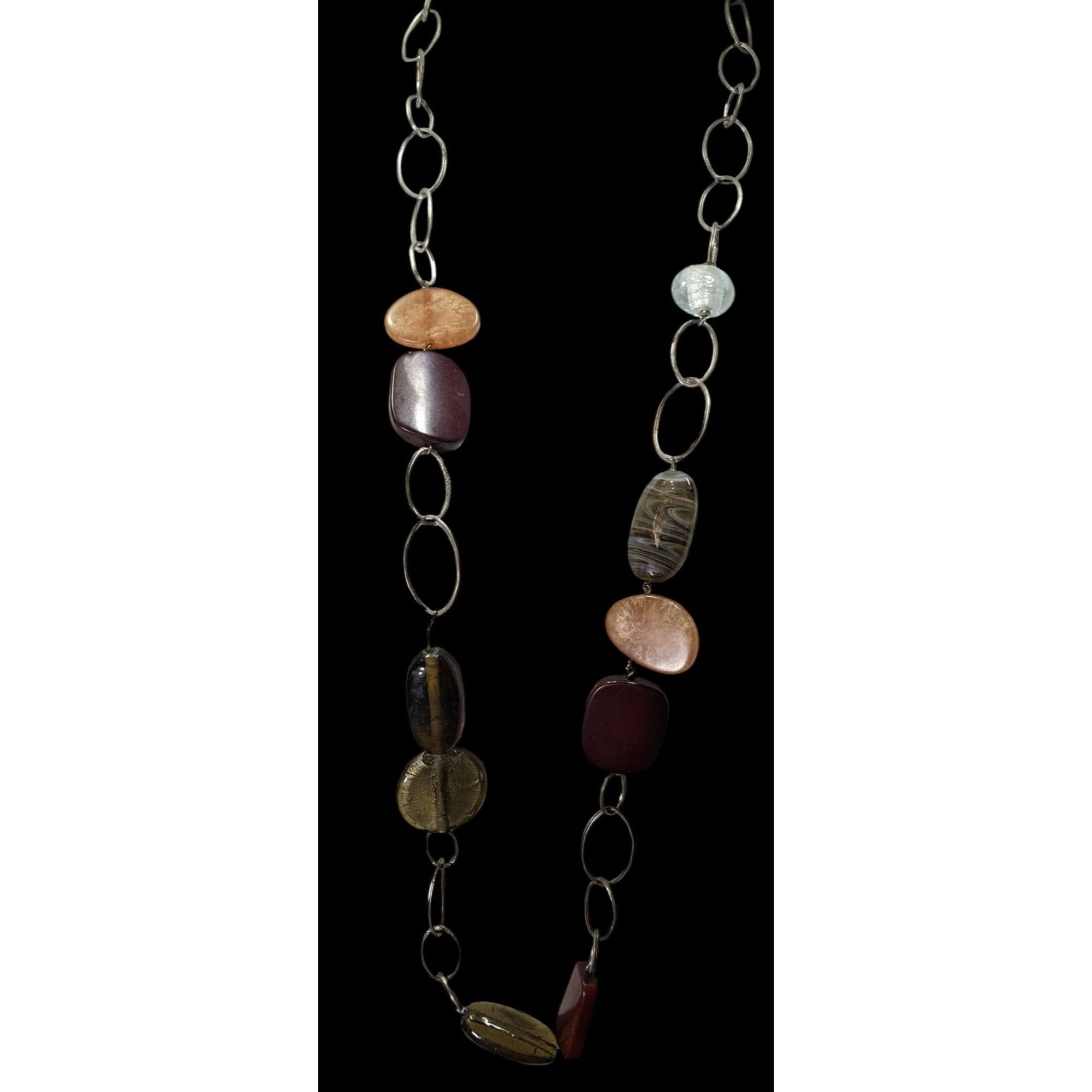 Other Chunky Retro Earth Tone Long Silver-Tone Chain Necklace With Size ONE SIZE - 2 Thumbnail