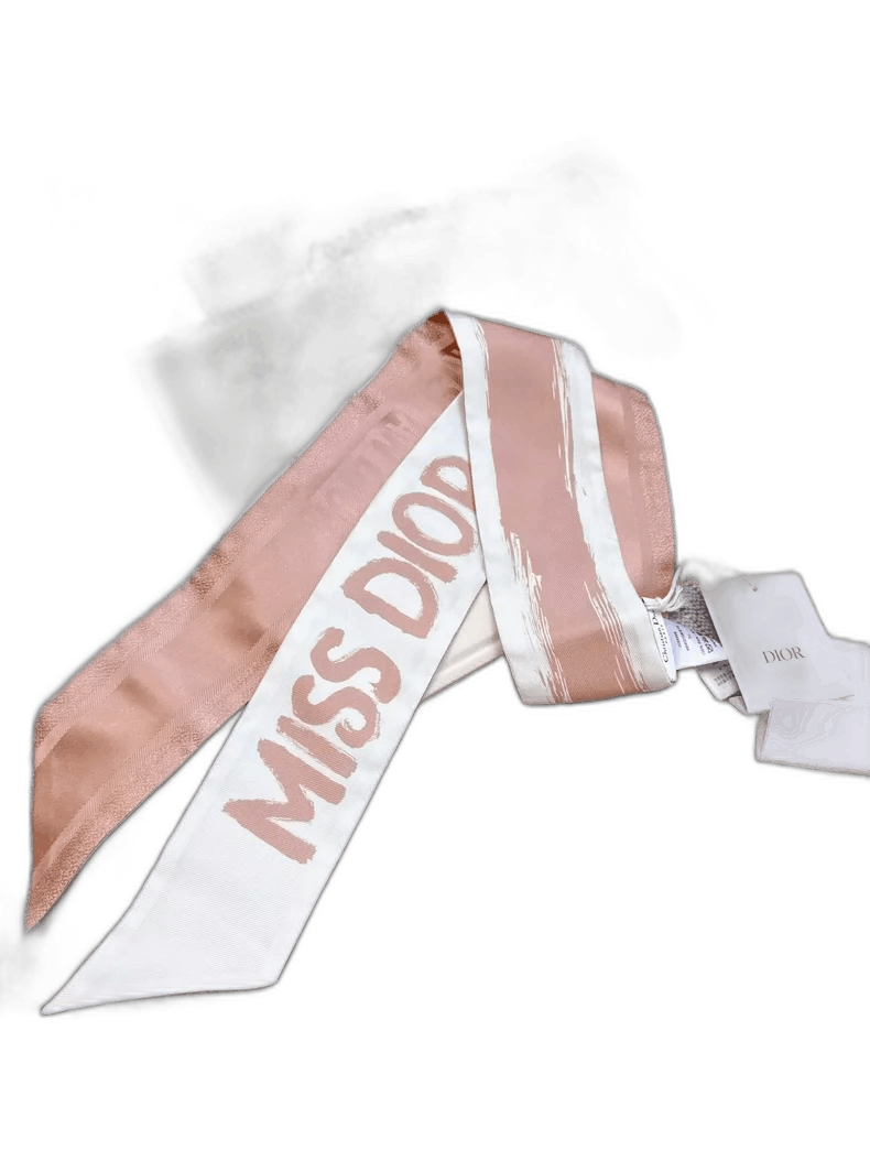 Dior Dior Pink and White Logo Twilly Scarf-2506 Size ONE SIZE - 1 Thumbnail