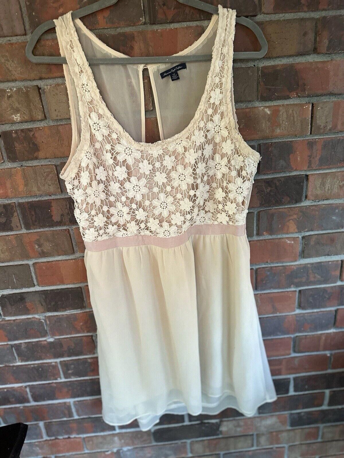 Designer Cream Floral Lace Dress American Eagle size L Mini Dress Size L / US 10 / IT 46 - 1 Thumbnail