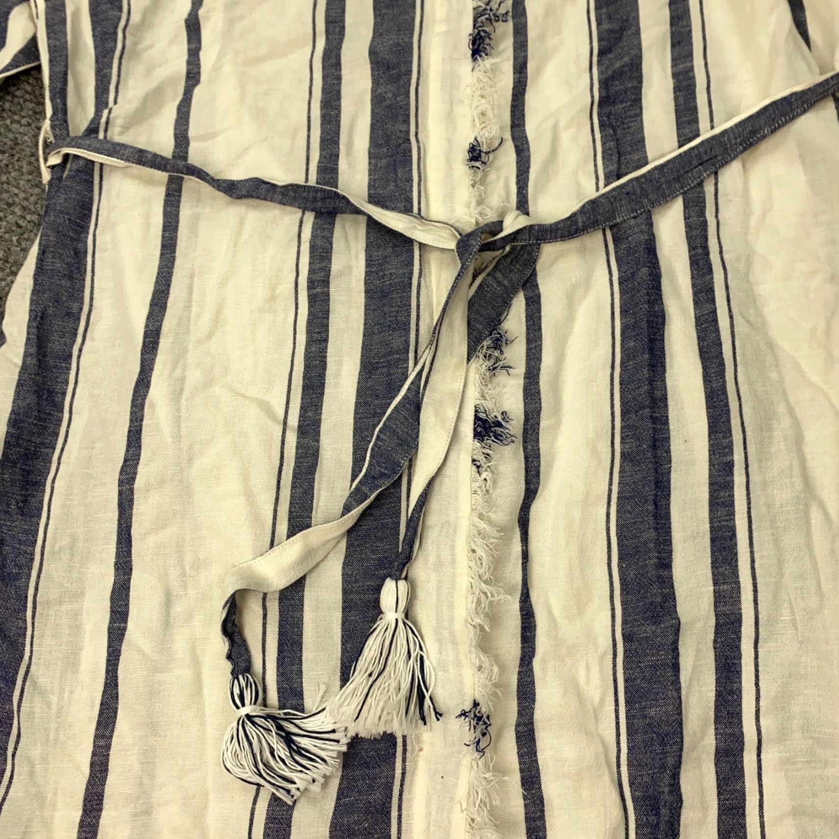 Vintage Paparazzi Jacket Cover-Up Womens XL White Linen-Blend Wide Stripe Tie NWT Size XL / US 12-14 / IT 48-50 - 4 Thumbnail