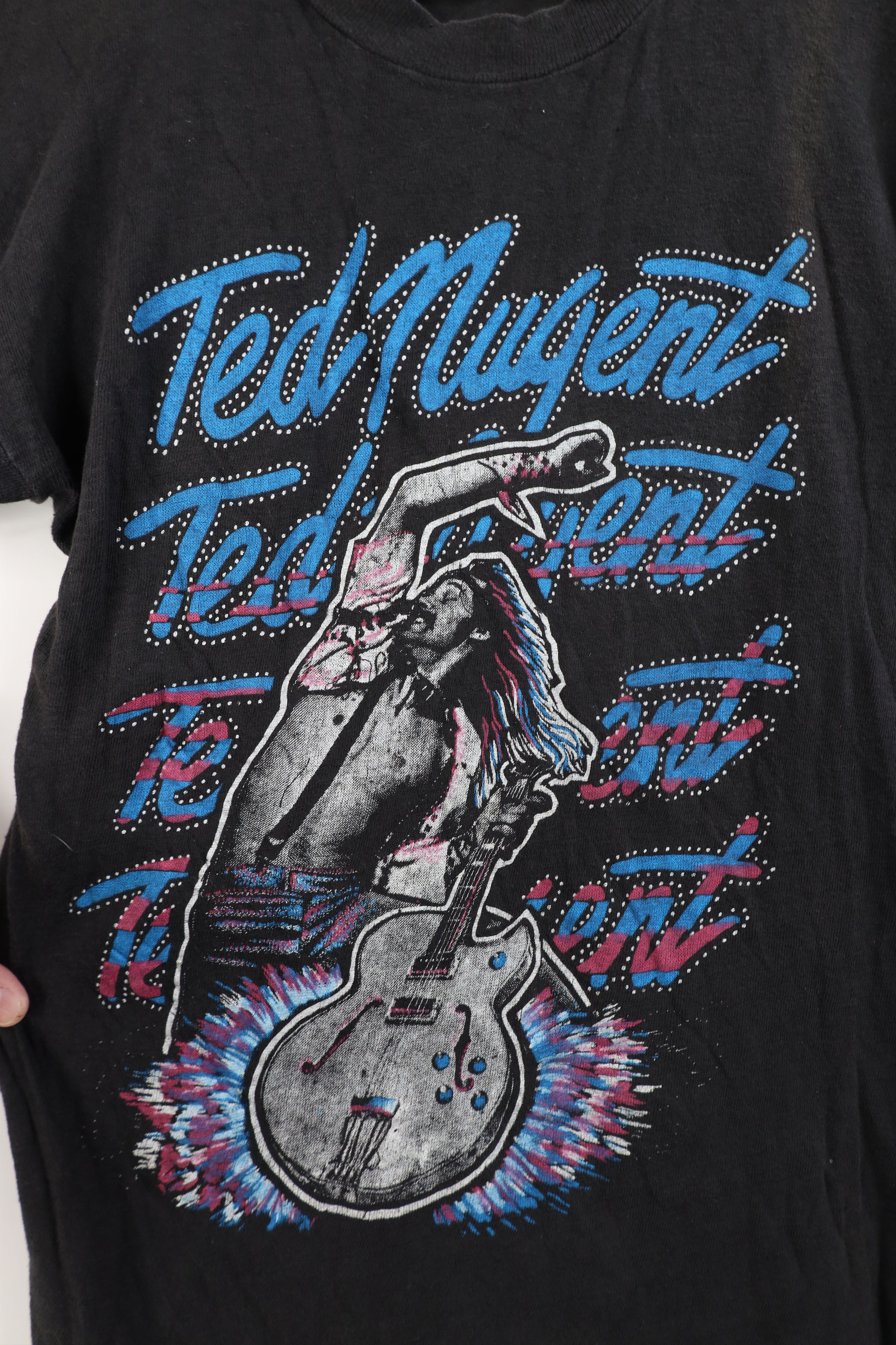 Vintage Vintage 80s Concert Tour Ted Nugent Band T-Shirt Black USA Size S / US 4 / IT 40 - 4 Thumbnail